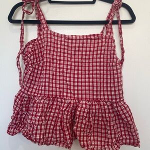 Madewell Red and White Checkered Top